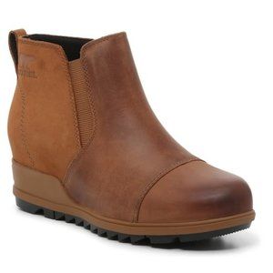 NWT SOREL Evie Pull on Suede Wedge Bootie, Size 7, Cognac, Camel Brown